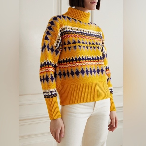 Rag & Bone Willow Fair Isle Wool Turtleneck Sweater in Yellow Size XS - Picture 1 of 16